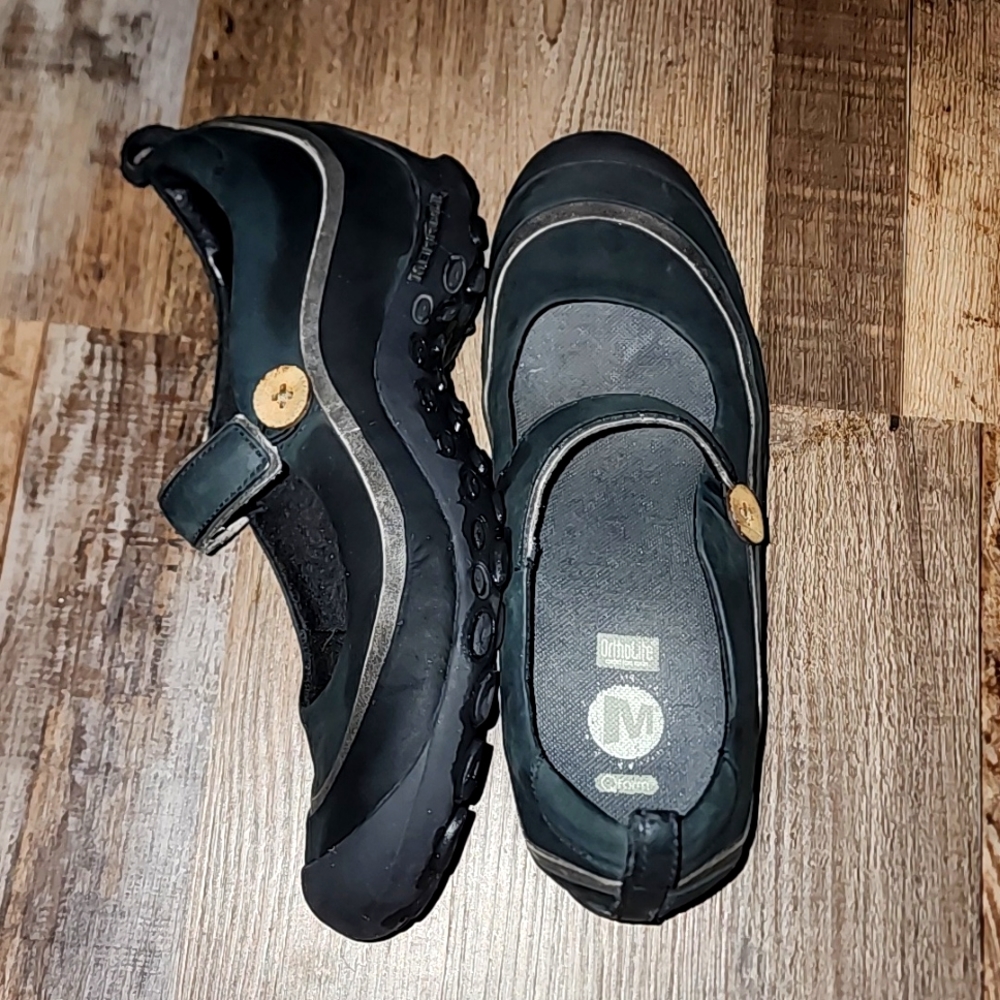 Merrell Black & Silver Suede Mary Jane Orthopedic Shoes Size 9.5